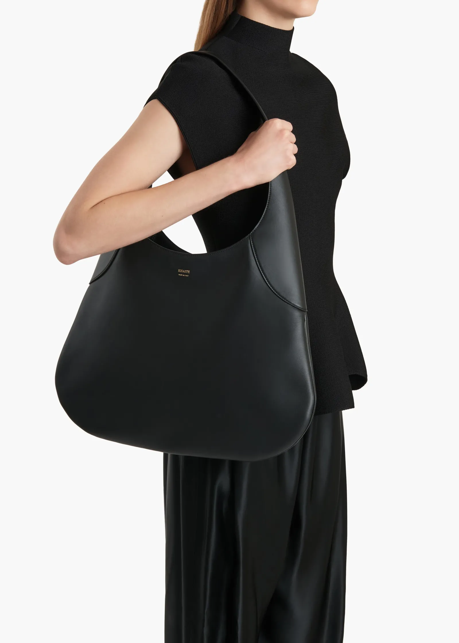 Khaite Shoulder Bags-Large Joan Hobo in Black Leather