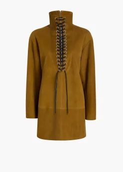 Khaite Dresses|Leather-Lee Dress in Toffee Suede