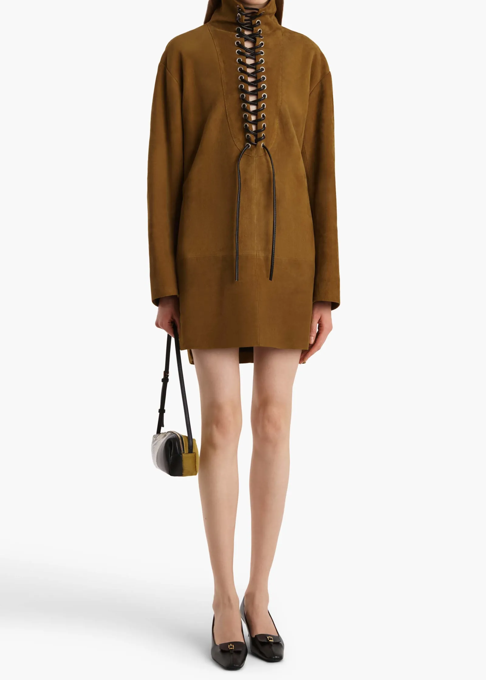 Khaite Dresses|Leather-Lee Dress in Toffee Suede