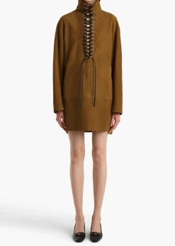 Khaite Dresses|Leather-Lee Dress in Toffee Suede