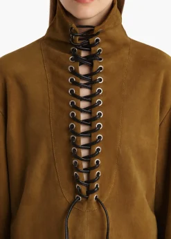 Khaite Dresses|Leather-Lee Dress in Toffee Suede