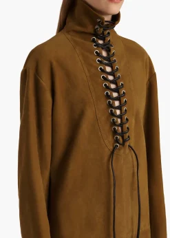 Khaite Dresses|Leather-Lee Dress in Toffee Suede