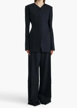 Khaite Pants-Linden Pant in Navy and White Stripe