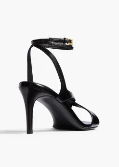 Khaite Sandals-Liria Ankle Strap Sandal in Black Glazed Leather