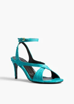 Khaite Sandals-Liria Ankle Strap Sandal in Crystal Blue Ostrich