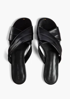 Khaite Flats|Sandals-Liria Flat Sandal in Black Glazed Leather