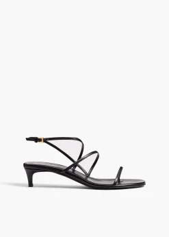 Khaite Sandals|Pumps-Loop Kitten Heel Sandal in Black Leather