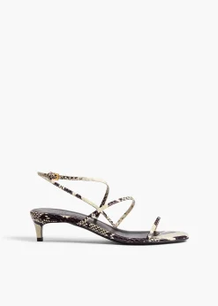 Khaite Sandals|Pumps-Loop Kitten Heel Sandal in Natural Python-Embossed Leather