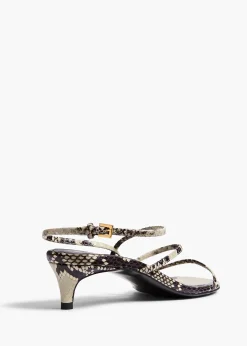 Khaite Sandals|Pumps-Loop Kitten Heel Sandal in Natural Python-Embossed Leather
