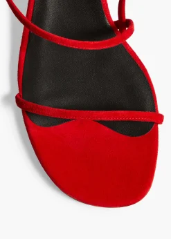 Khaite Sandals-Loop Kitten Heel Sandal in Lipstick Suede
