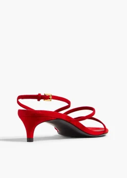 Khaite Sandals-Loop Kitten Heel Sandal in Lipstick Suede