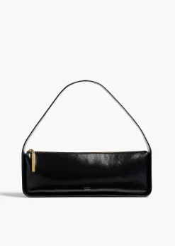 Khaite Shoulder Bags-Lori Baguette Bag in Black Crackle Patent Leather