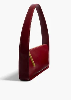 Khaite Shoulder Bags-Lori Baguette Bag in Bordeaux Crackle Patent Leather