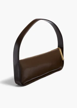 Khaite Shoulder Bags-Lori Baguette Bag in Chestnut Crackle Patent Leather