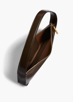 Khaite Shoulder Bags-Lori Baguette Bag in Chestnut Crackle Patent Leather