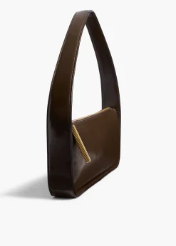 Khaite Shoulder Bags-Lori Baguette Bag in Chestnut Crackle Patent Leather