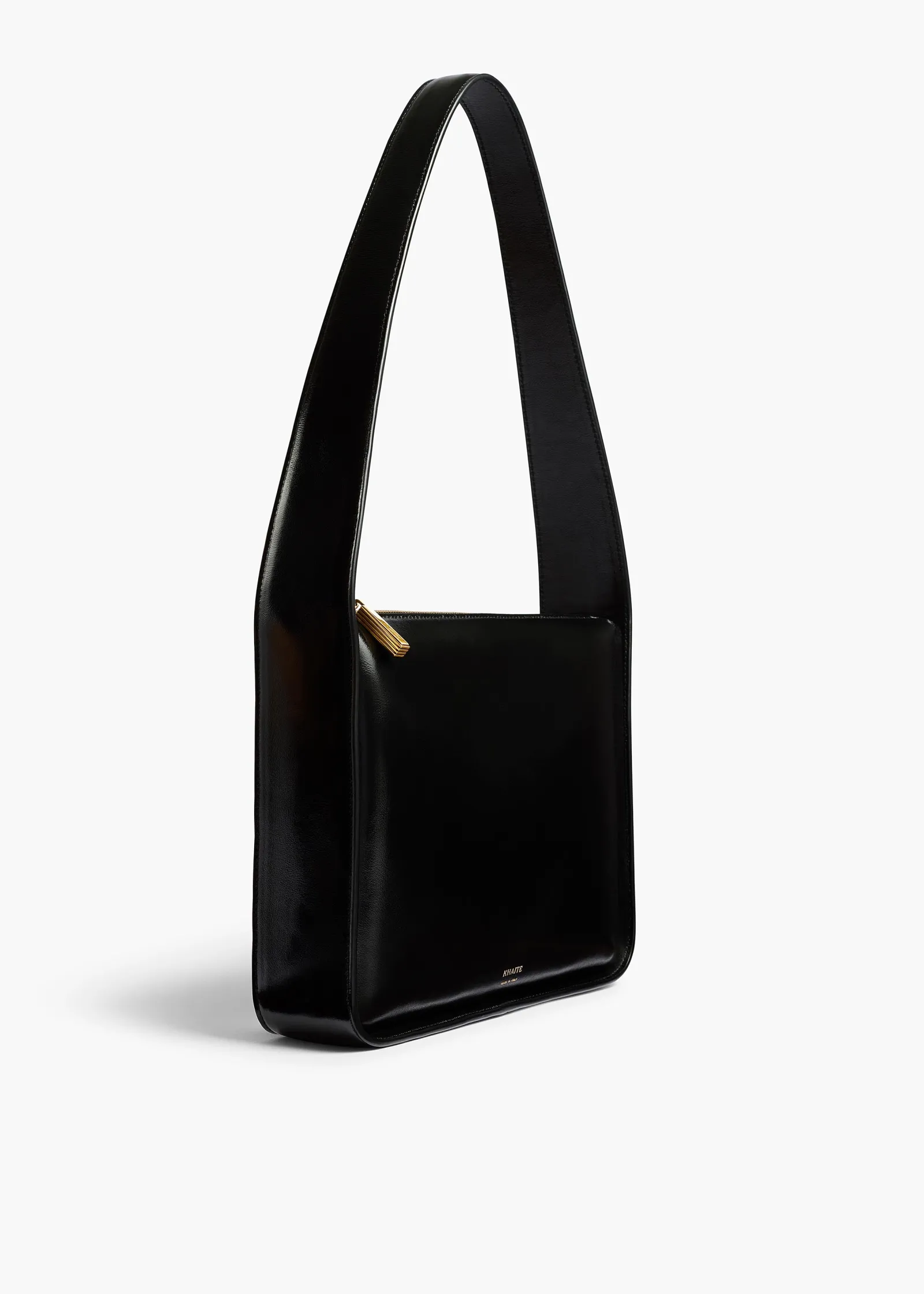 Khaite Shoulder Bags-Lori Squared Bag in Black Crackle Patent Leather