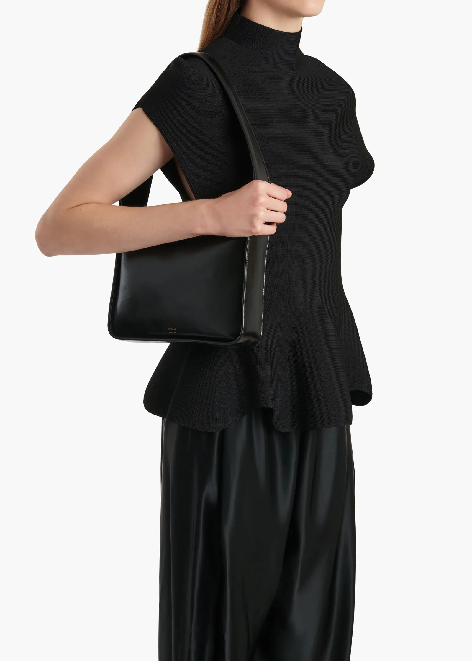 Khaite Shoulder Bags-Lori Squared Bag in Black Crackle Patent Leather