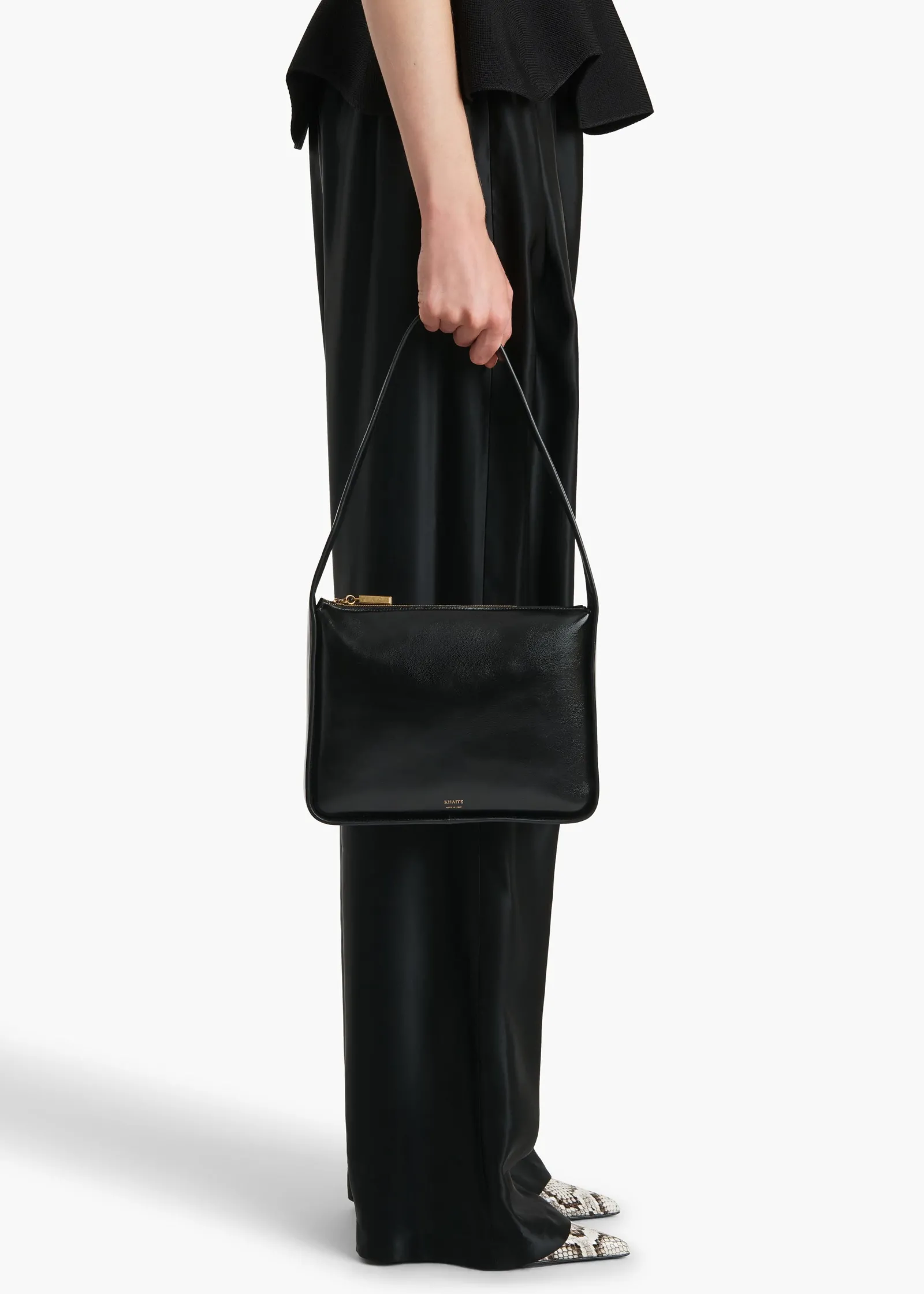 Khaite Shoulder Bags-Lori Squared Bag in Black Crackle Patent Leather