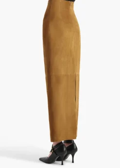 Khaite Skirts & Shorts|Leather-Loxley Skirt in Toffee Suede