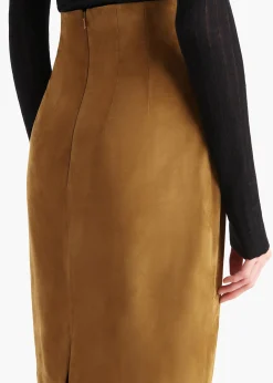Khaite Skirts & Shorts|Leather-Loxley Skirt in Toffee Suede