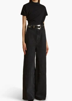 Khaite Belts-Lucca Belt in Black Leather with Silver
