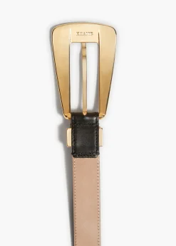 Khaite Belts-Lucca Belt in Black Leather with Gold