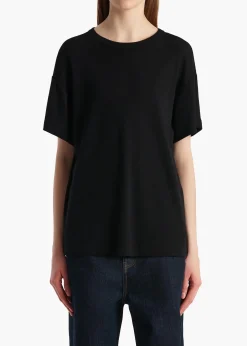 Khaite T-Shirts & Tanks-Maeve T-Shirt in Black Silk Cashmere Jersey