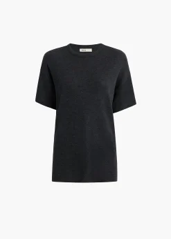 Khaite T-Shirts & Tanks-Maeve T-Shirt in Charcoal Silk Cashmere Jersey
