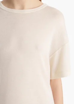 Khaite T-Shirts & Tanks-Maeve T-Shirt in Cream Silk Cashmere Jersey