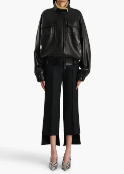 Khaite Leather|Outerwear & Coats-Malone Jacket in Black Leather with Shearling Collar