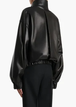 Khaite Leather|Outerwear & Coats-Malone Jacket in Black Leather with Shearling Collar