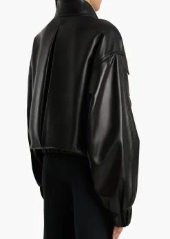 Khaite Leather|Outerwear & Coats-Malone Jacket in Black Leather with Shearling Collar
