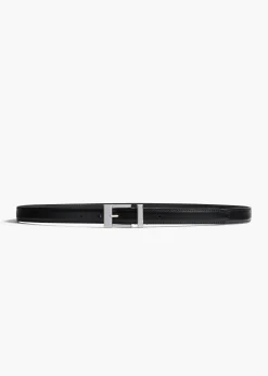 Khaite Belts-Manhattan Belt in Black Leather with Silver