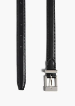Khaite Belts-Manhattan Belt in Black Leather with Silver