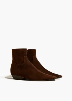 Khaite Boots-Marfa Ankle Boot in Coffee Suede