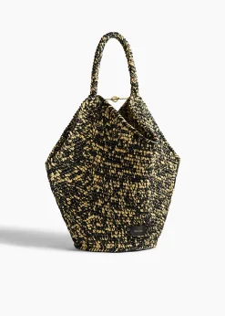 Khaite Totes-Medium Lotus Tote in Black and White Raffia