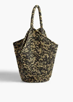 Khaite Totes-Medium Lotus Tote in Black and White Raffia