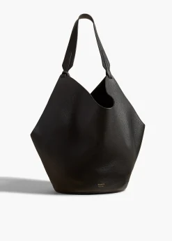 Khaite Totes-Medium Lotus Tote in Black Pebbled Leather