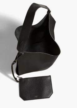 Khaite Totes-Medium Lotus Tote in Black Pebbled Leather