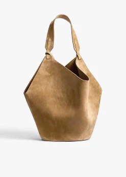 Khaite Totes-Medium Lotus Tote in Mud Suede