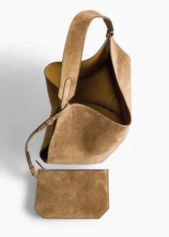 Khaite Totes-Medium Lotus Tote in Mud Suede