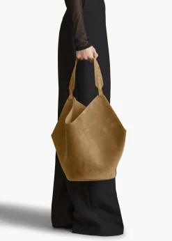 Khaite Totes-Medium Lotus Tote in Mud Suede