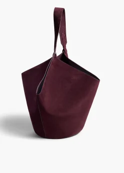 Khaite Totes-Medium Lotus Tote in Rouge Noir Suede