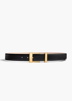 Khaite Belts-Medium Manhattan Belt in Black Leather with Gold