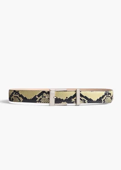 Khaite Belts-Medium Manhattan Belt in Natural Python-Embossed Leather with Silver