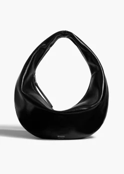 Khaite Shoulder Bags-Medium Olivia Hobo in Black Crackle Patent Leather