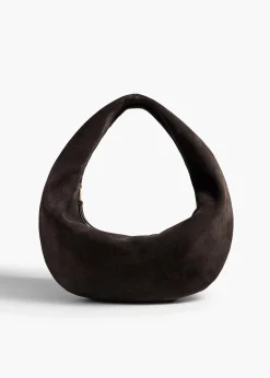 Khaite Shoulder Bags-Medium Olivia Hobo in Dark Brown Suede