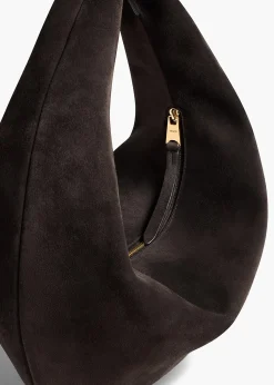 Khaite Shoulder Bags-Medium Olivia Hobo in Dark Brown Suede