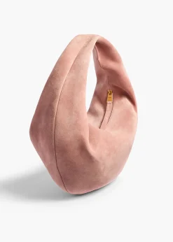 Khaite Shoulder Bags-Medium Olivia Hobo in Dusty Pink Suede